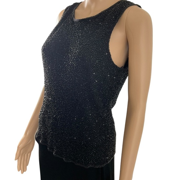 Vintage Scala Black Beaded Sequins Sleeveless Silk Top Size Large - Picture 4 of 13